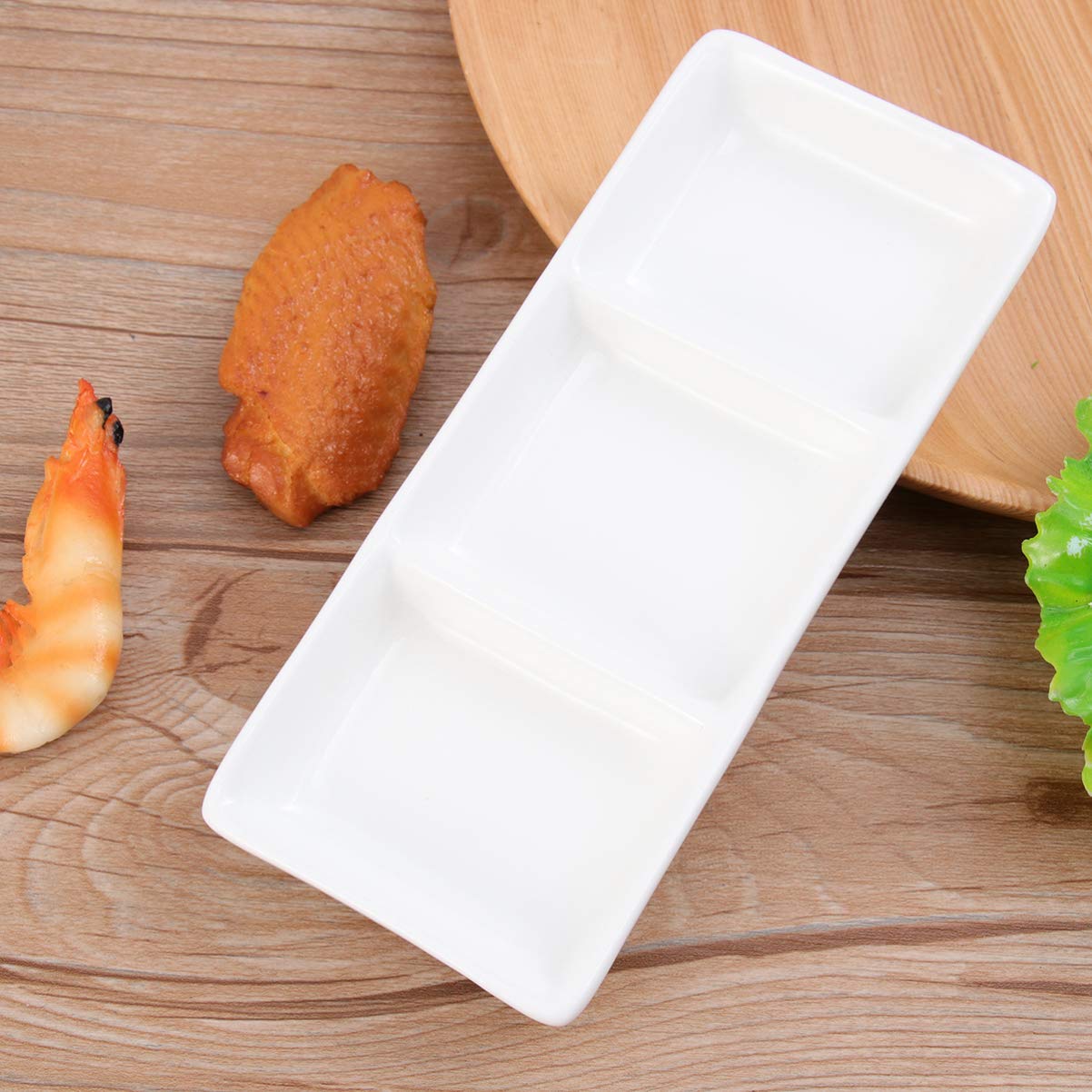 Cabilock White Tray White Tray 8.5 Inch White Ceramic 3-Compartment Appetizer Serving Tray Rectangular Divided Sauce Dishes Seasoning Serving Tray for Dish Soy Sauce Appetizer Fruit Tray Fruit Tray