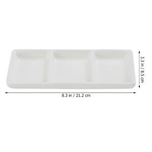 Cabilock White Tray White Tray 8.5 Inch White Ceramic 3-Compartment Appetizer Serving Tray Rectangular Divided Sauce Dishes Seasoning Serving Tray for Dish Soy Sauce Appetizer Fruit Tray Fruit Tray