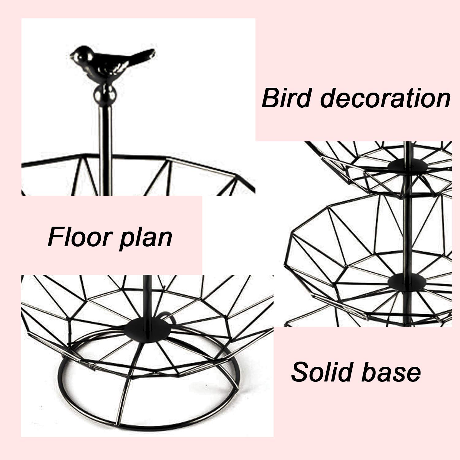 MINIDUO Wrought iron 3 Tier Fruit Tray Fruits Desserts Candy Buffet Plates Serving Tray for Family Dinner Birthday Party Wedding-gold