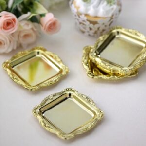 efavormart 12 pack | gold square baroque mini party favor candy tray treat gift display serving plate - 3"x3"