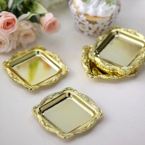 Efavormart 12 Pack | Gold Square Baroque Mini Party Favor Candy Tray Treat Gift Display Serving Plate - 3"x3"