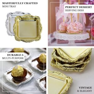 Efavormart 12 Pack | Gold Square Baroque Mini Party Favor Candy Tray Treat Gift Display Serving Plate - 3"x3"