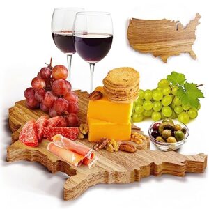 elikai acacia wooden charcuterie board - usa shaped charcuterie meat and cheese platter, wood serving tray & platter, cheeseboard usa gifts
