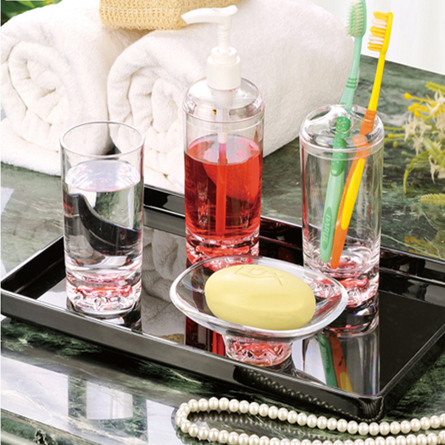 Acrylic Collection Serving Trays& Platter for Kitchen,Beverage,Drink,Food or Bathroom,YAT-08410,Black (L30xW20x2cm)