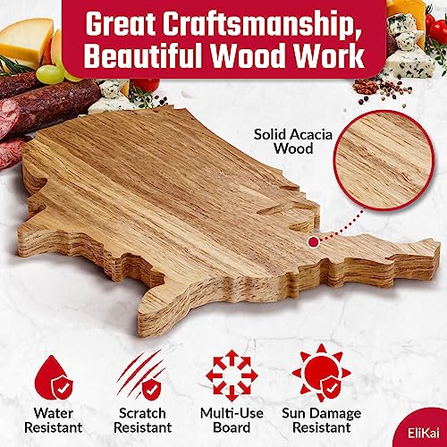ELIKAI Acacia Wooden Charcuterie Board - USA Shaped Charcuterie Meat and Cheese Platter, Wood Serving Tray & Platter, Cheeseboard USA Gifts
