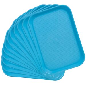 12 pack fast food cafeteria tray | twelve 10 x 14 rectangular textured plastic food serving tv tray multipack | school lunch, diner, & commercial kitchen restaurant equipment (blue)
