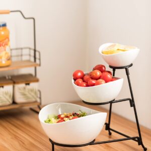 LAUCHUH 3 Tier Serving Stand Collapsible Sturdier Rack with 3 Porcelain Serving Platters Tier Serving Trays for Fruit Dessert Presentation Party Display Set