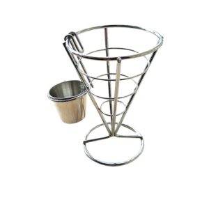 bestonzon 2-piece french fry stand metal spiral cone basket holder for fries fish and chips and sauce dippers