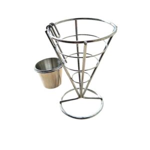 BESTONZON 2-Piece French Fry Stand Metal Spiral Cone Basket Holder for Fries Fish and Chips and Sauce Dippers