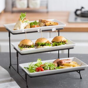 LAUCHUH 3 Tier Serving Stand Collapsible Sturdier Rack with 3 Porcelain Serving Platters Tier Serving Trays for Fruit Dessert Presentation Party Display Set