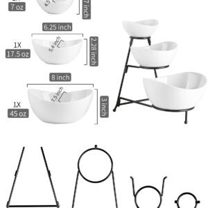 LAUCHUH 3 Tier Serving Stand Collapsible Sturdier Rack with 3 Porcelain Serving Platters Tier Serving Trays for Fruit Dessert Presentation Party Display Set