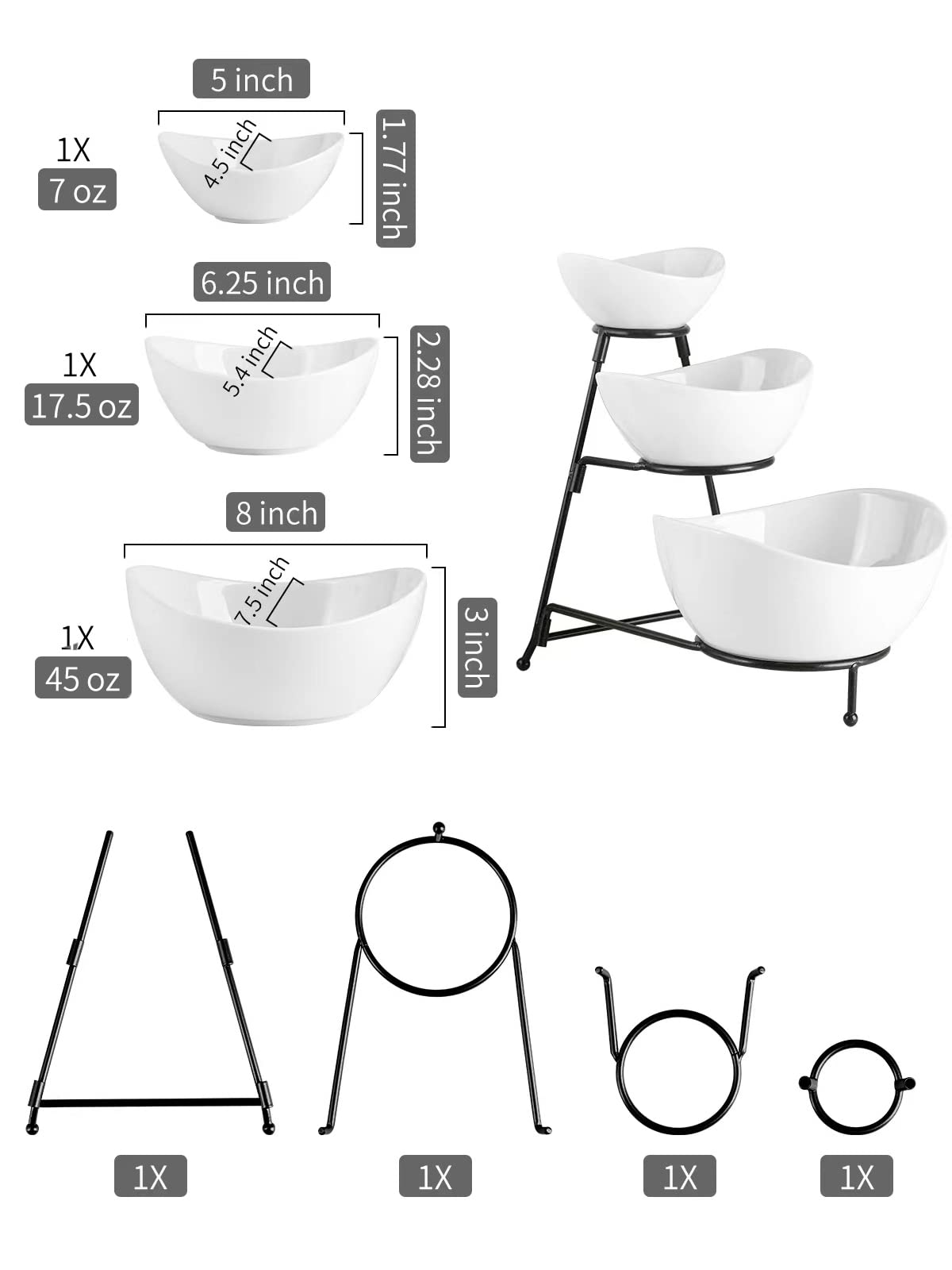 LAUCHUH 3 Tier Serving Stand Collapsible Sturdier Rack with 3 Porcelain Serving Platters Tier Serving Trays for Fruit Dessert Presentation Party Display Set