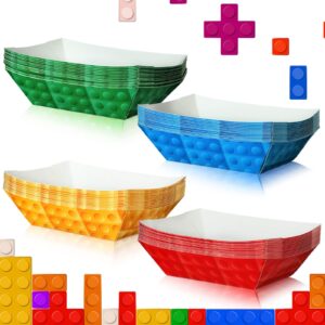 ctosree 60 pcs building block favor paper food trays large brick theme party disposable serving tray food boats nacho trays hot dog holder concession stand supplies for building block themed party