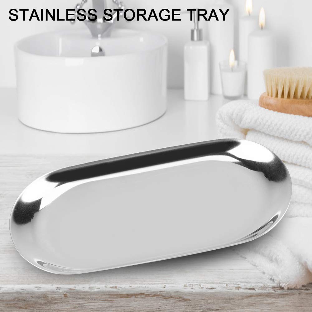 Fdit Nordic Style Storage Tray Cosmetics Jewelry Stainless Steel Cake Plate for Home Kitchen(Silver L)