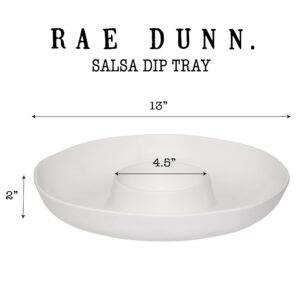 Rae Dunn Salsa and Chip Serving Bowl - White Melamine Appetizer Platter Set with Dip Cup for Salsa, Guacamole, Nacho, Vegetables, Taco Chip, Snacks and More