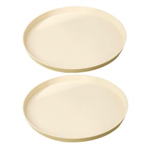 2 pack round plastic serving tray platter, 13 inch lightweight wheat straw food tray, tea tray for party, reusable restaurant fast food holder for cup cake snack fruits (beige)