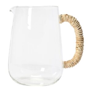 bloomingville glass pitcher with natural rope wrapped handle serving pieces, 7"l x 5"w x 7"h, clear & natural
