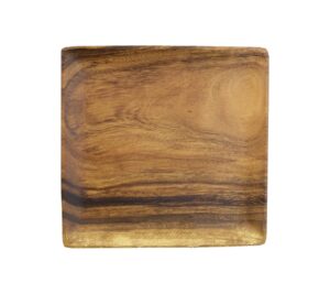 pacific merchants acaciaware acacia wood square plate, set of 4, 12" by .75". sustainable, hand made, large square tray for charcuterie, appetizers, cheese, sushi.