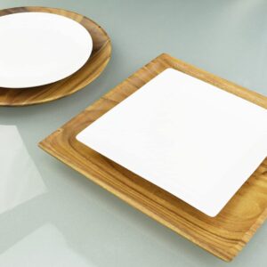 Pacific Merchants Acaciaware Acacia Wood Square Plate, Set of 4, 12" by .75". Sustainable, Hand Made, Large Square Tray For Charcuterie, Appetizers, Cheese, Sushi.