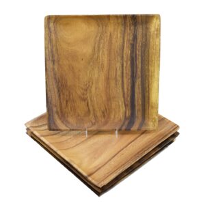 Pacific Merchants Acaciaware Acacia Wood Square Plate, Set of 4, 12" by .75". Sustainable, Hand Made, Large Square Tray For Charcuterie, Appetizers, Cheese, Sushi.