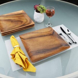 Pacific Merchants Acaciaware Acacia Wood Square Plate, Set of 4, 12" by .75". Sustainable, Hand Made, Large Square Tray For Charcuterie, Appetizers, Cheese, Sushi.