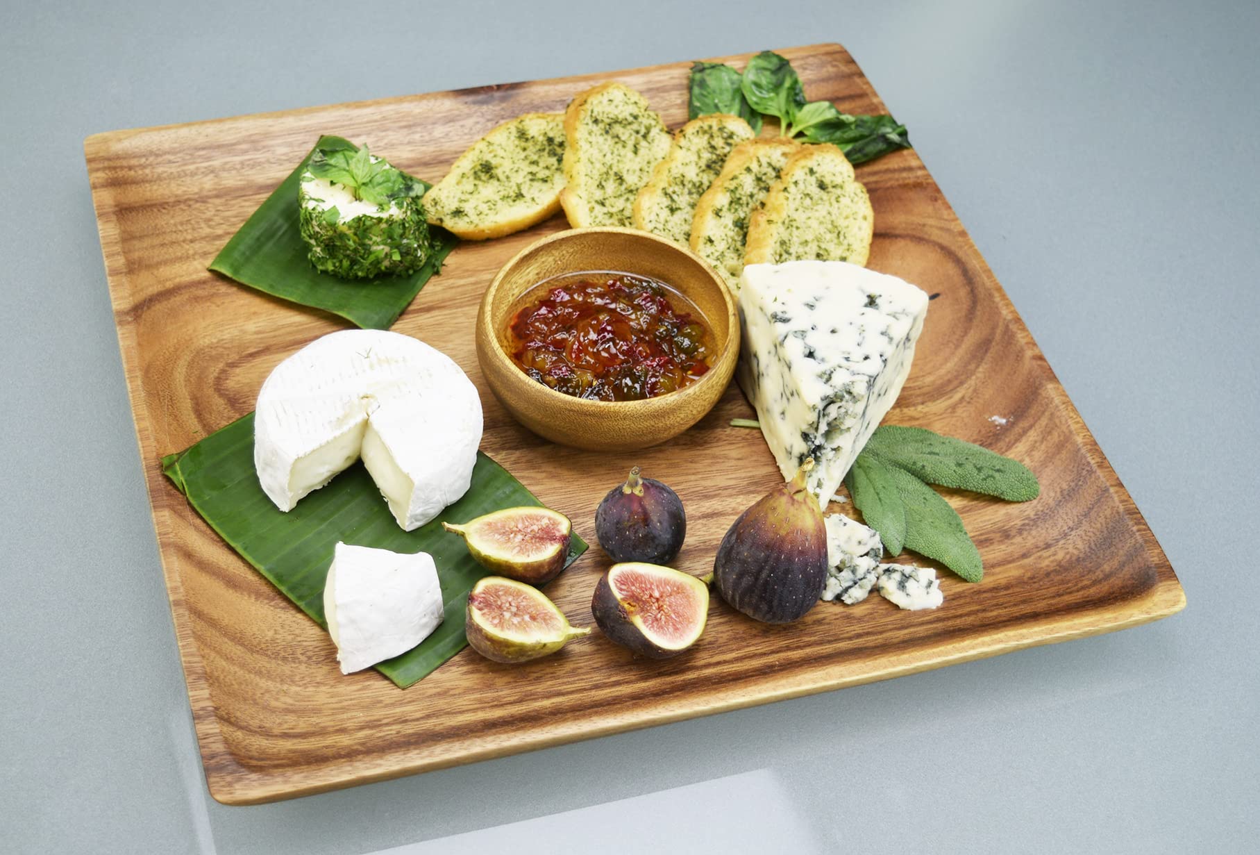 Pacific Merchants Acaciaware Acacia Wood Square Plate, Set of 4, 12" by .75". Sustainable, Hand Made, Large Square Tray For Charcuterie, Appetizers, Cheese, Sushi.