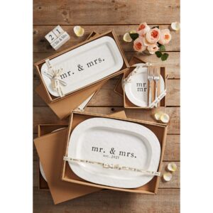 Mud Pie Mrs. Hostess Platter Set, tray 7 1/2" x 16" | spreader 5 1/2", White