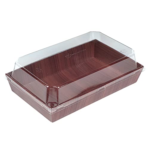 Restaurantware Matsuri Vision 8 x 5 x 1.5 Inch Medium Sushi Trays 100 Greaseproof Sushi Packaging Boxes - Lids Sold Separately Disposable Wood Grain Paper Sushi Containers For Entrees Or Snacks