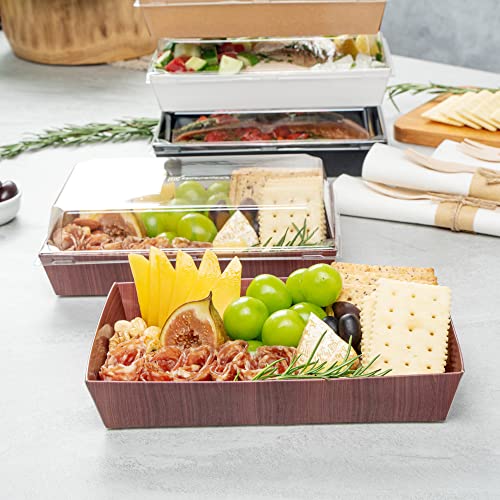 Restaurantware Matsuri Vision 8 x 5 x 1.5 Inch Medium Sushi Trays 100 Greaseproof Sushi Packaging Boxes - Lids Sold Separately Disposable Wood Grain Paper Sushi Containers For Entrees Or Snacks