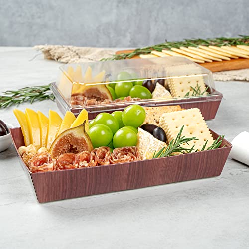 Restaurantware Matsuri Vision 8 x 5 x 1.5 Inch Medium Sushi Trays 100 Greaseproof Sushi Packaging Boxes - Lids Sold Separately Disposable Wood Grain Paper Sushi Containers For Entrees Or Snacks