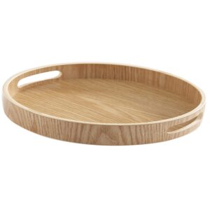 I-lan Oval Serving Tray, Wood Decorative Ottoman Tray, Valet Tray with Handles, Coffee Table Tray Decor for Cocktail, Snack, Bread, Brown (XL: 18")