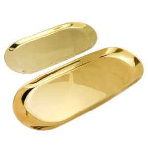 lc lictop stainless steel tea tray storage tray dish plate tea tray fruit trays cosmetics jewelry organizer, oval, gold 2pcs
