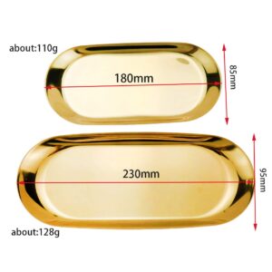 LC LICTOP Stainless Steel Tea Tray Storage Tray Dish Plate Tea Tray Fruit Trays Cosmetics Jewelry Organizer, Oval, Gold 2pcs