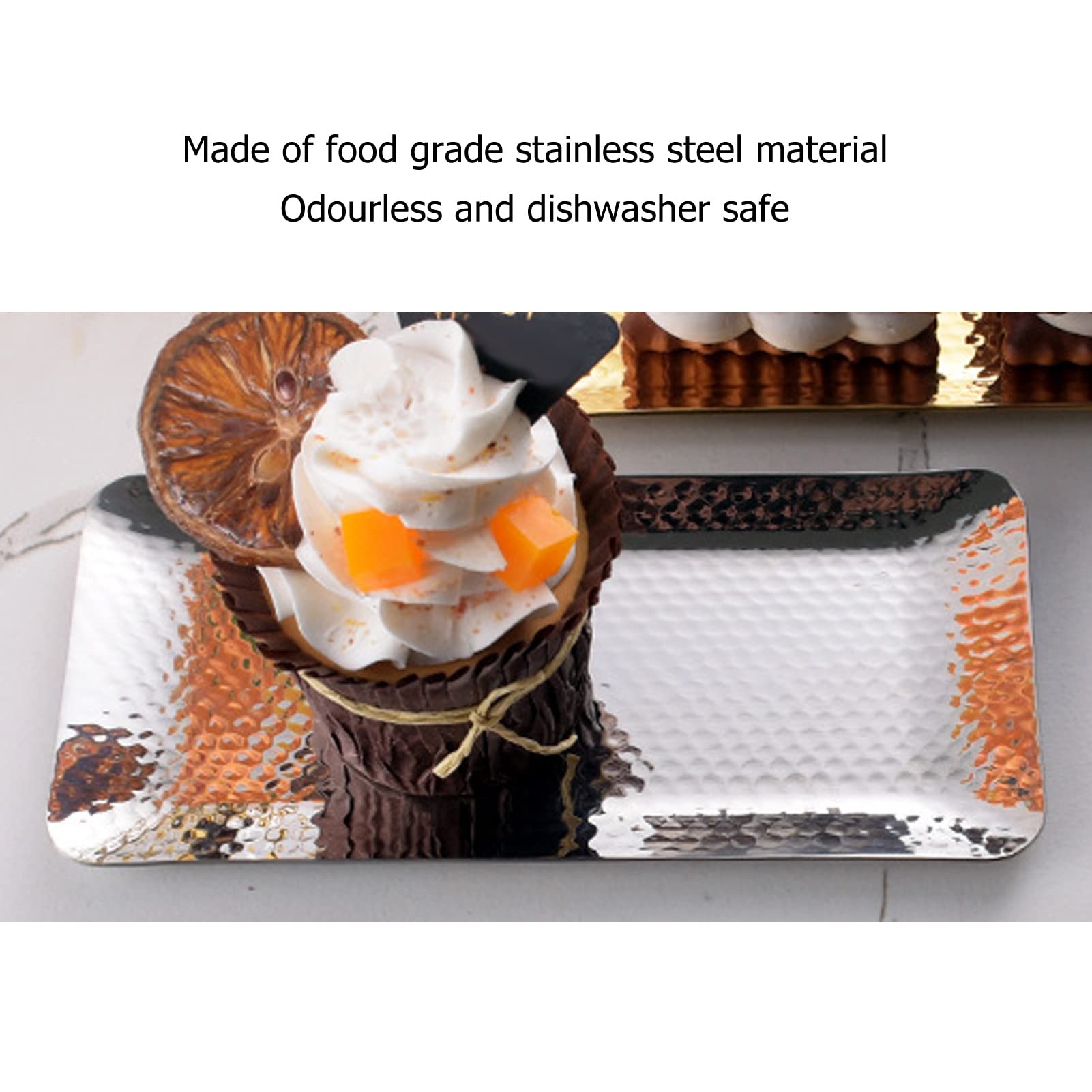 Pastry Serving Tray, Widely Applicable Dishwasher Safe Hammered Multi Purpose Mirror Surface Serving Platter for Home(Silver)