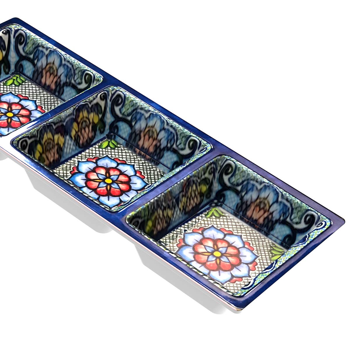 Prepara 3 Tray, Three Sections, Blue Azteca