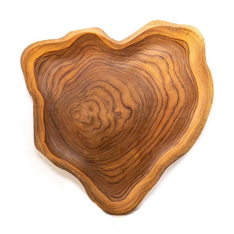 Rainforest Bowls 12" Amoeba Javanese Teak Wood Platter- Uniquely Shaped to Show Off Tree Ring Pattern- Ultra-Durable, Hot & Cold Friendly- Exclusive Custom Design Handmade by Indonesian Artisans