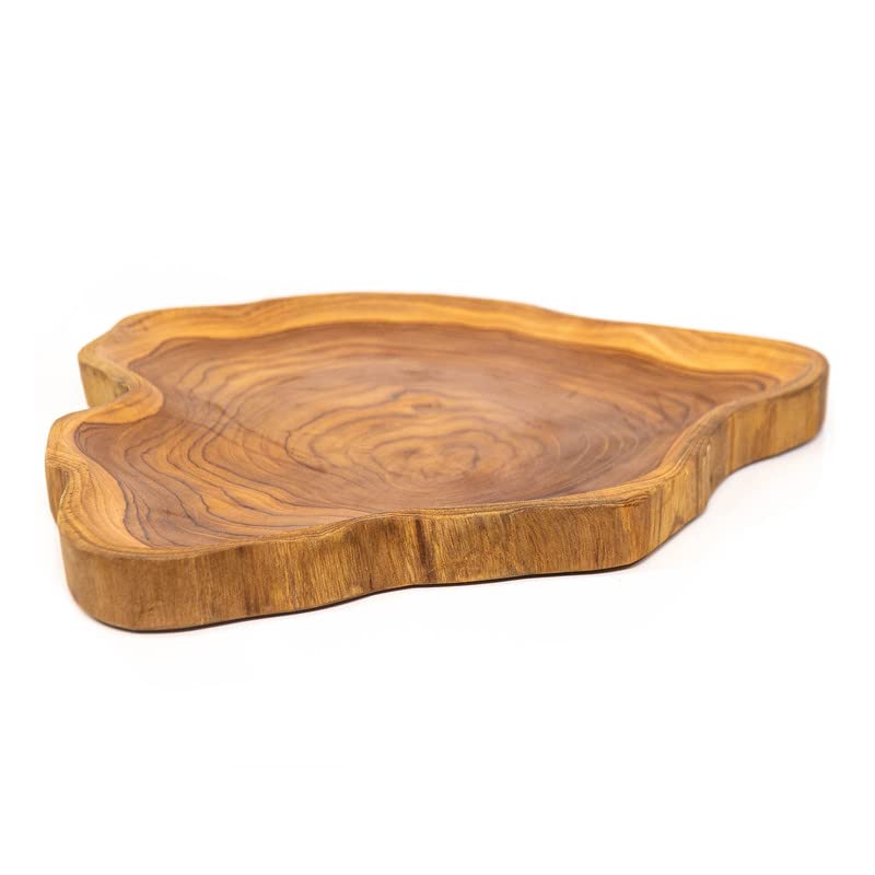 Rainforest Bowls 12" Amoeba Javanese Teak Wood Platter- Uniquely Shaped to Show Off Tree Ring Pattern- Ultra-Durable, Hot & Cold Friendly- Exclusive Custom Design Handmade by Indonesian Artisans