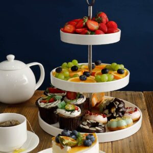 Sweese 731.101 3 Tiered Serving Stand, Foldable Rectangular Food Display Stand with White Porcelain Platters - Serving Trays, Dessert Display Server for Brithday Party, Valentine's Day and Events