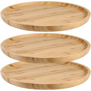 joikit 3 pack 12 inch bamboo round platter, fine polished round wood plates bamboo serving tray for holding fruit, bread, cheese, nut, coffee, tea, plant saucer