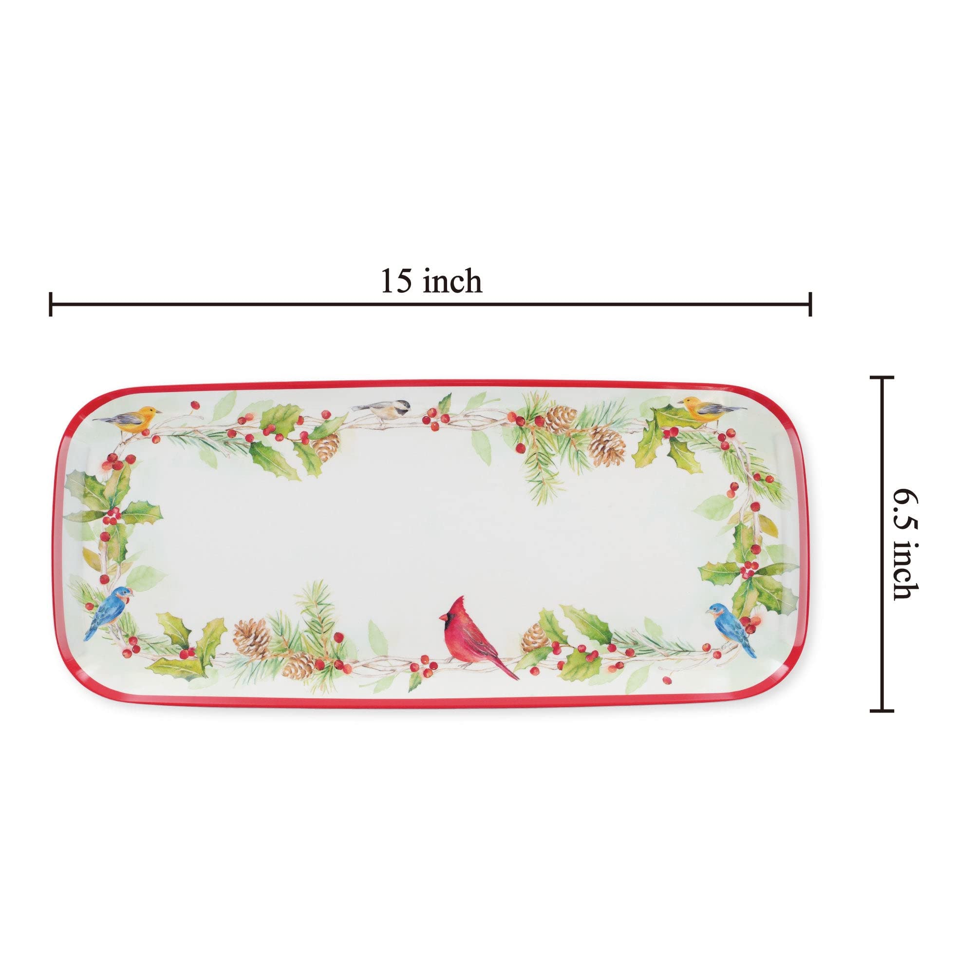 UPware 15 Inch Melamine Rectangle Serving Tray, BPA Free Food Tray (Winter Birds)