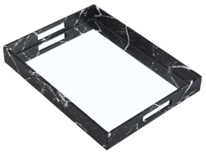 vixdonos decorative serving tray marble black leather tray mirror ottoman tray with handles for coffee,candle holders,16.2'' x 12.2" x 2''