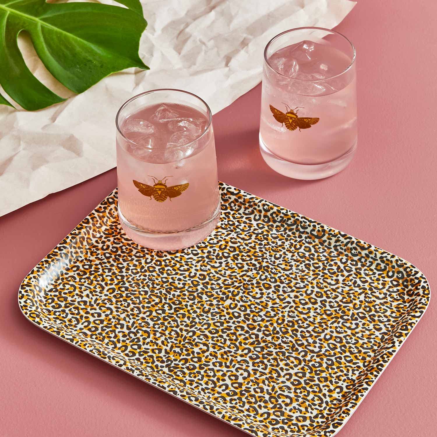 Spode Creatures of Curiosity Leopard Print Birch Tray, 10.6-Inch, Rectangular Serving Platter, Wood Server, Made with Birch Veneer, Dishwasher and Food Safe