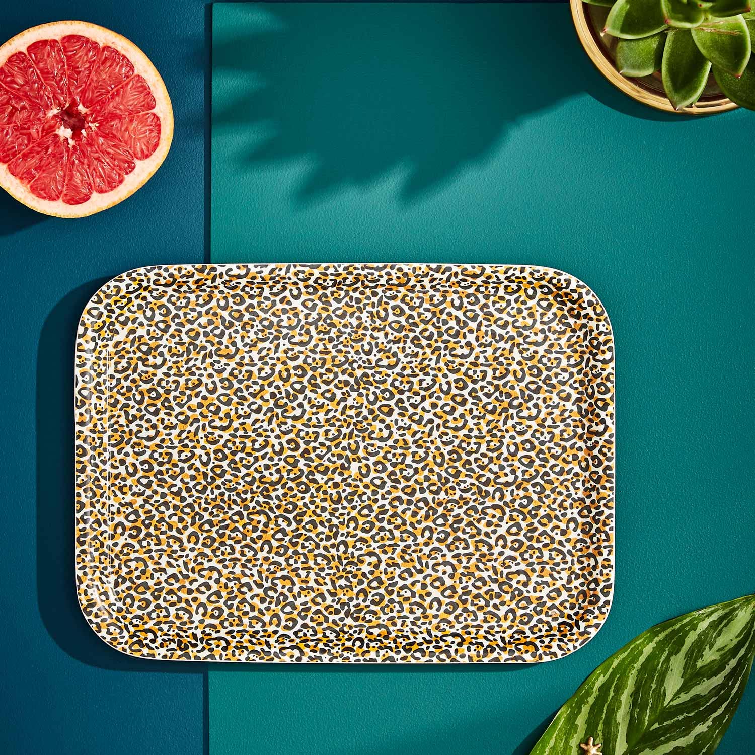 Spode Creatures of Curiosity Leopard Print Birch Tray, 10.6-Inch, Rectangular Serving Platter, Wood Server, Made with Birch Veneer, Dishwasher and Food Safe