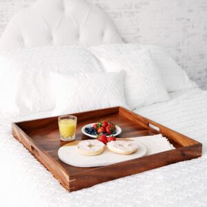 Walnut Brown Serving Tray - 24x24 inches, Extra Large Ottoman Tray, Solid Wood Non-Warping, Coffee Table Tray, Breakfast in Bed, Couch Tray, Coffee Tray