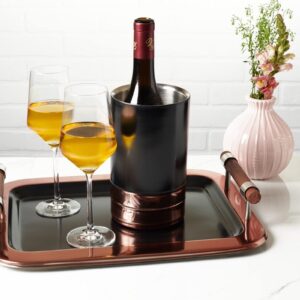 Sol Living Serving Tray for Parties - Rectangular Platter with Handles - Breakfast, Appetizers, Coffee - Non-Slip, Dishwasher Safe - Restaurants, Bars - Black Matte & Copper, 17.5" x 14" x 2.8"