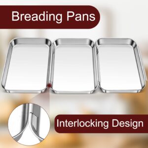 6 Pcs Breading Trays Stainless Steel Breading Pans Interlocking Grilling Prep Trays for Marinating Meat Chicken Coating Fish Preparing Breadcrumb Dishes Oven Safe