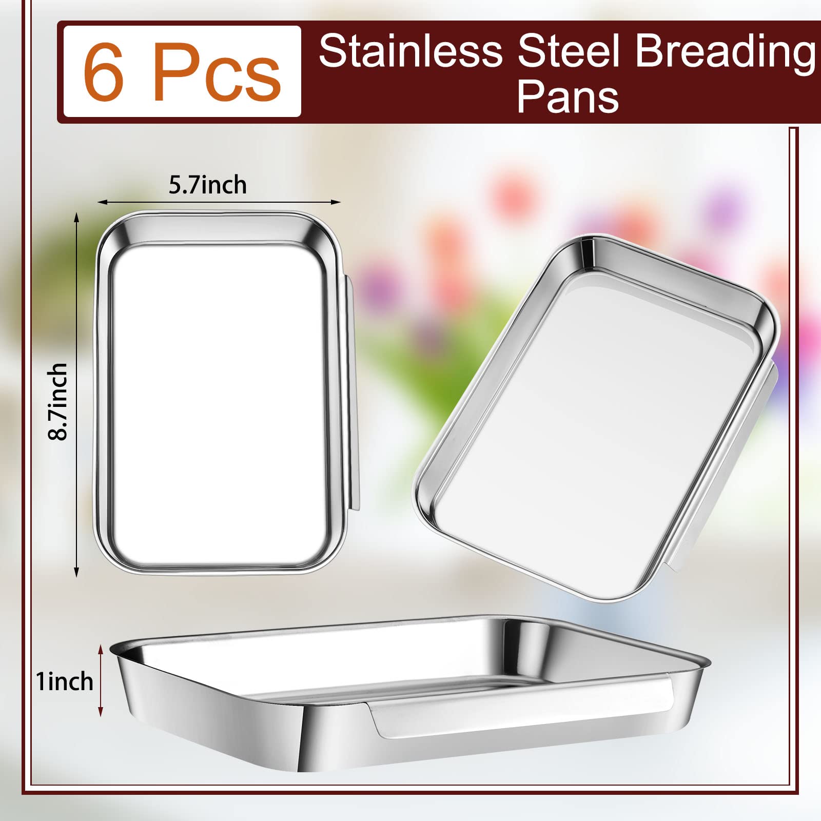 6 Pcs Breading Trays Stainless Steel Breading Pans Interlocking Grilling Prep Trays for Marinating Meat Chicken Coating Fish Preparing Breadcrumb Dishes Oven Safe