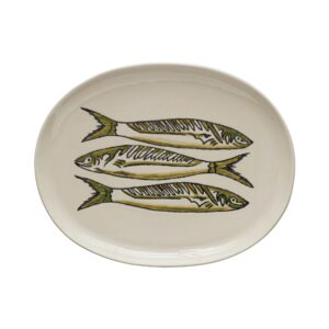 creative co-op stoneware platter with painted fish, multicolor large