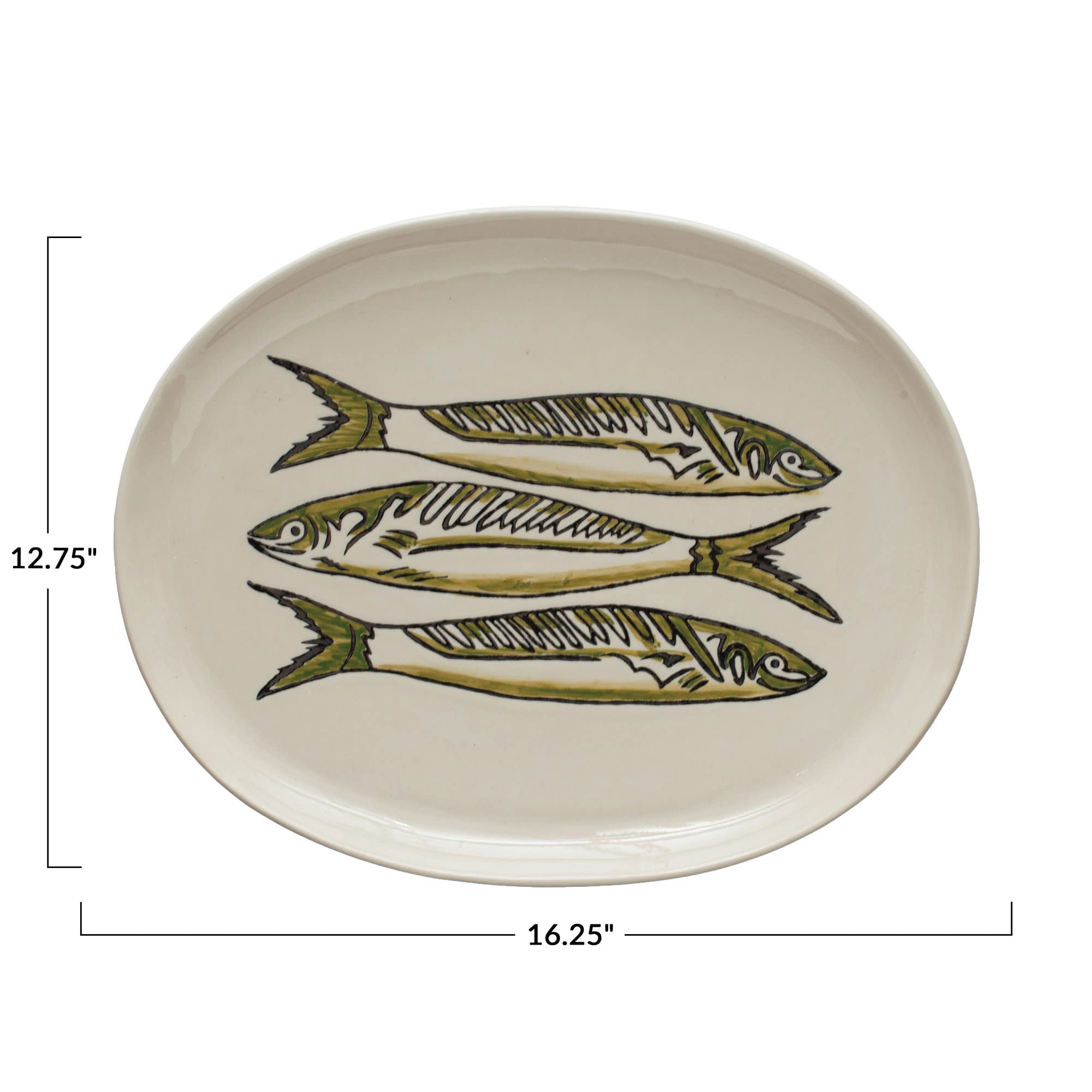 Creative Co-Op Stoneware Platter with Painted Fish, Multicolor Large