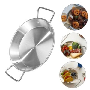 Mobestech 1pc Snack Stainless Dish Handles Cafeteria Serving Container Restaurant Double Home Steel with Fruit Camping Appetizer Party Dried Anti-scalding Tray Plates Food Dessert Cm Picnic